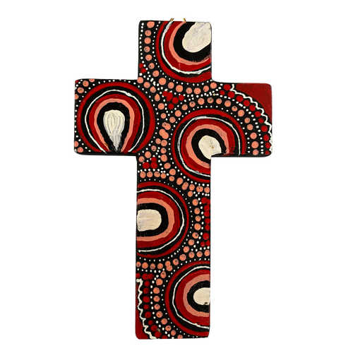 INDIGENOUS CROSS HAND PAINTED 15CM K