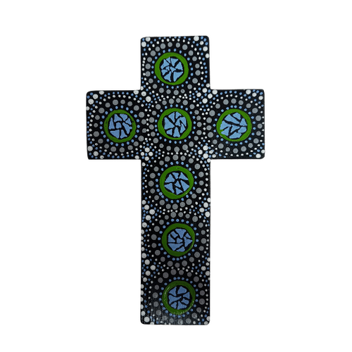 INDIGENOUS CROSS HAND PAINTED 15CM K1