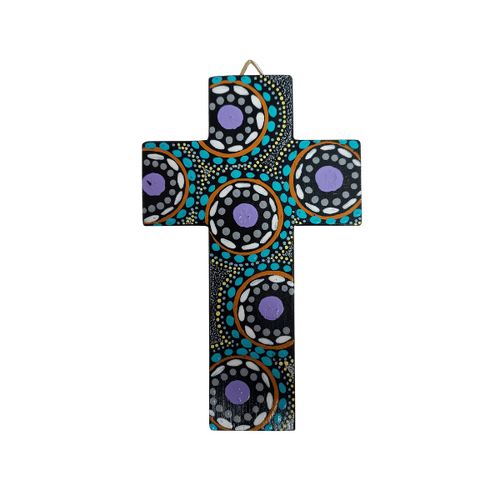 INDIGENOUS CROSS HAND PAINTED 15CM K2