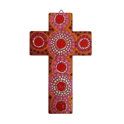 INDIGENOUS CROSS HAND PAINTED 15CM L