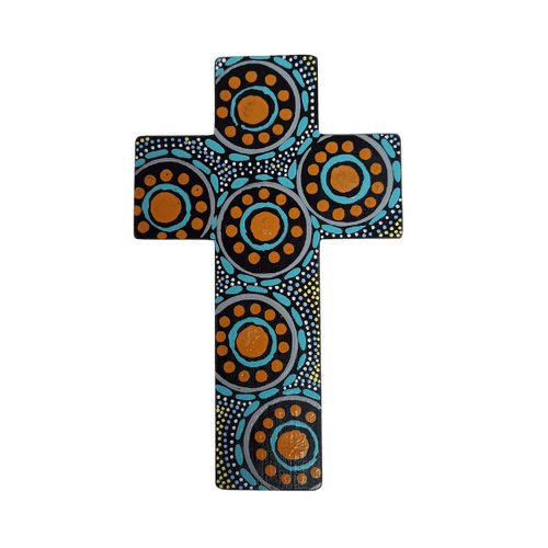 INDIGENOUS CROSS HAND PAINTED 15CM L1