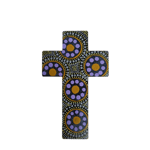 INDIGENOUS CROSS HAND PAINTED 15CM L2