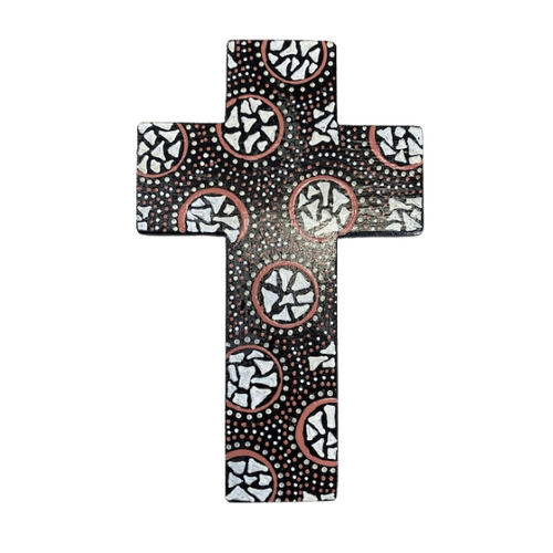 INDIGENOUS CROSS HAND PAINTED 15CM L3
