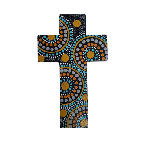 INDIGENOUS CROSS HAND PAINTED 15CM L4