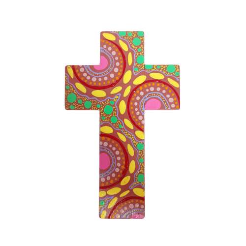 INDIGENOUS CROSS HAND PAINTED 15CM M1