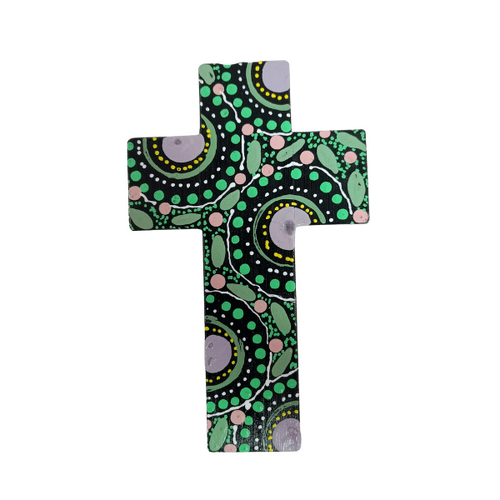 INDIGENOUS CROSS HAND PAINTED 15CM M2