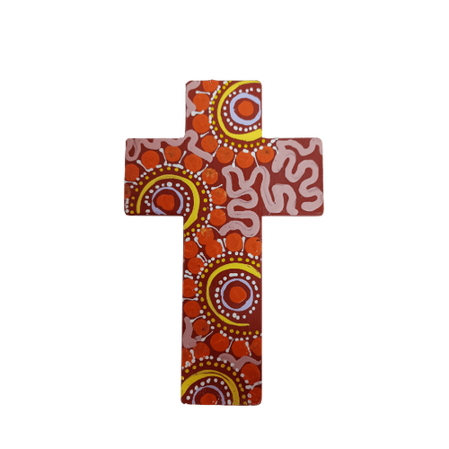 INDIGENOUS CROSS HAND PAINTED 15CM N1