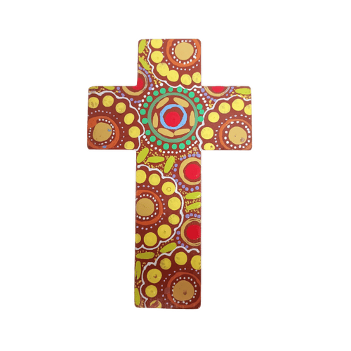INDIGENOUS CROSS HAND PAINTED 15CM N2