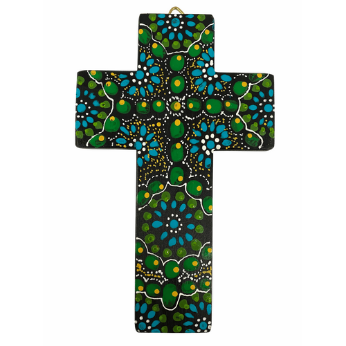 INDIGENOUS CROSS HAND PAINTED 15CM O