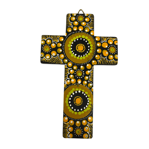 INDIGENOUS CROSS HAND PAINTED 15CM O1