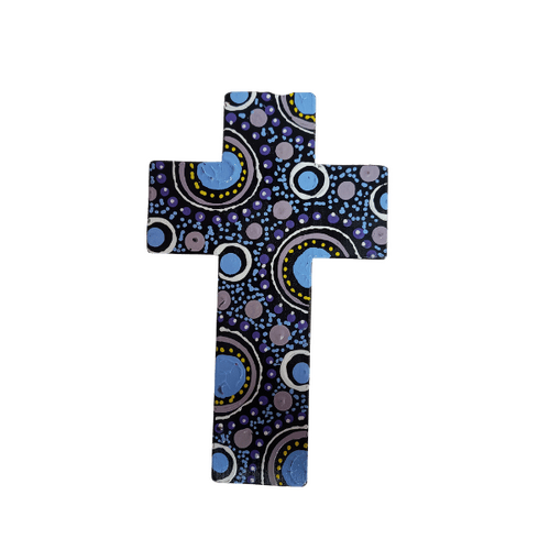 INDIGENOUS CROSS HAND PAINTED 15CM O2