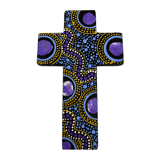 INDIGENOUS CROSS HAND PAINTED 15CM P1