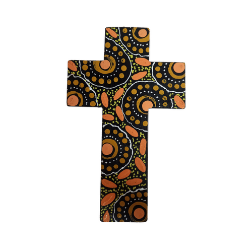 INDIGENOUS CROSS HAND PAINTED 15CM P2