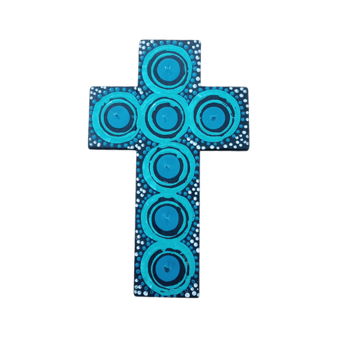 INDIGENOUS CROSS HAND PAINTED 15CM Q1