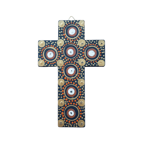 INDIGENOUS CROSS HAND PAINTED 15CM Q2