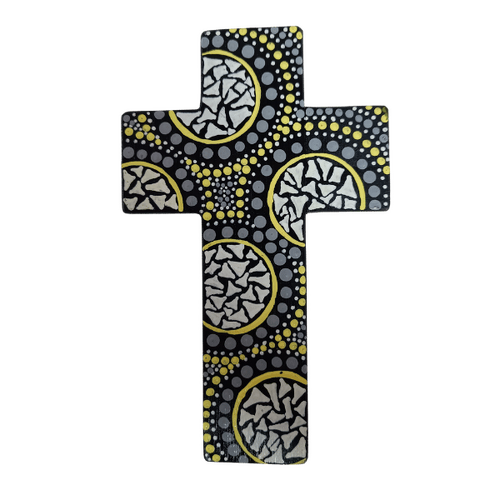 INDIGENOUS CROSS HAND PAINTED 15CM R