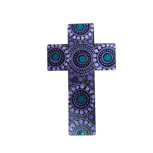 INDIGENOUS CROSS HAND PAINTED 15CM R1
