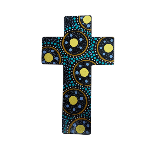 INDIGENOUS CROSS HAND PAINTED 15CM S1