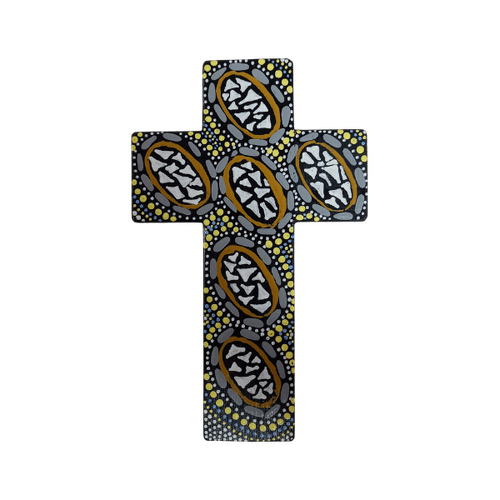 INDIGENOUS CROSS HAND PAINTED 15CM T
