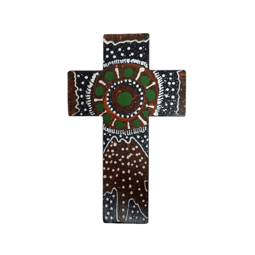 INDIGENOUS CROSS HAND PAINTED 15CM T1