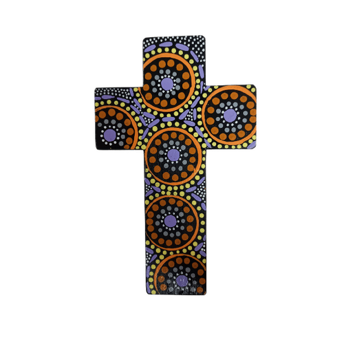 INDIGENOUS CROSS HAND PAINTED 15CM T2