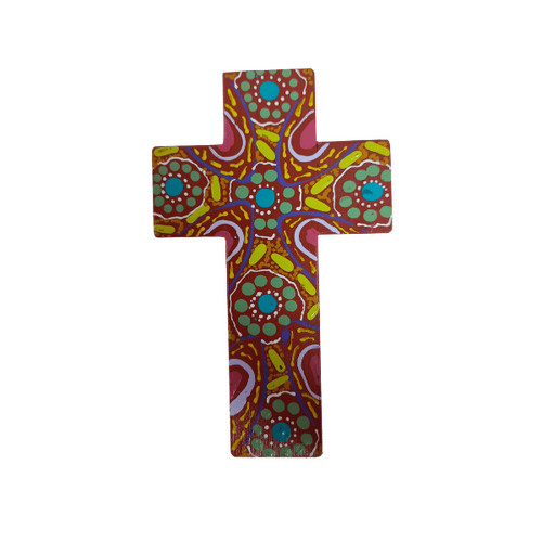 INDIGENOUS CROSS HAND PAINTED 15CM U