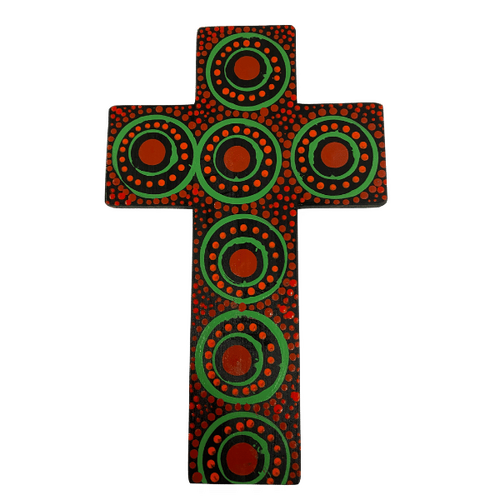 INDIGENOUS CROSS HAND PAINTED 20CM AA
