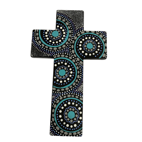 INDIGENOUS CROSS HAND PAINTED 20CM AA1