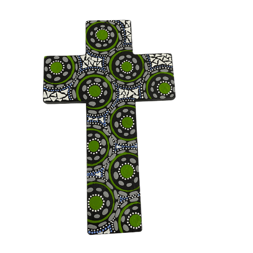 INDIGENOUS CROSS HAND PAINTED 20CM AA2