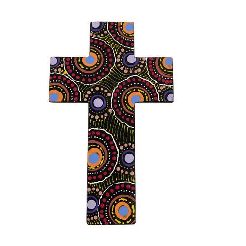 INDIGENOUS CROSS HAND PAINTED 20CM BB