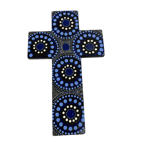 INDIGENOUS CROSS HAND PAINTED 20CM BB1