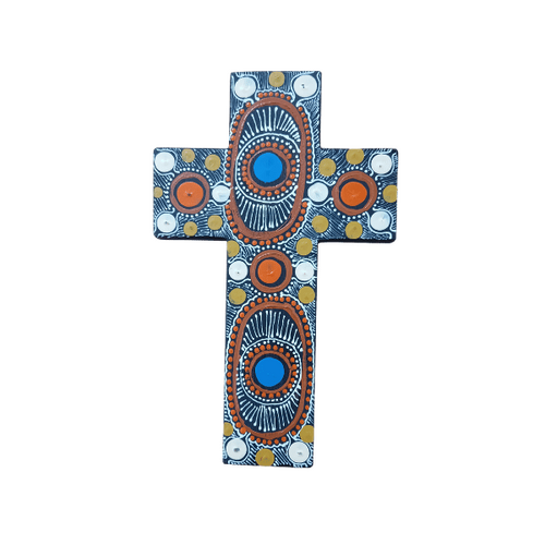 INDIGENOUS CROSS HAND PAINTED 20CM CC