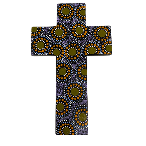 INDIGENOUS CROSS HAND PAINTED 20CM DD1