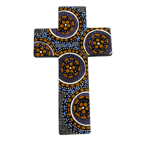 INDIGENOUS CROSS HAND PAINTED 20CM DD2