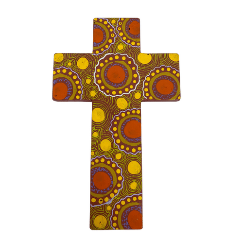 INDIGENOUS CROSS HAND PAINTED 20CM EE
