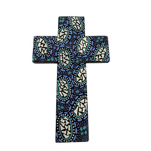 INDIGENOUS CROSS HAND PAINTED 20CM EE1