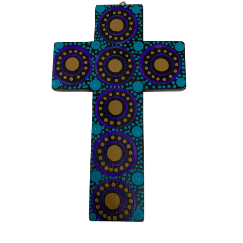 INDIGENOUS CROSS HAND PAINTED 20CM EE2