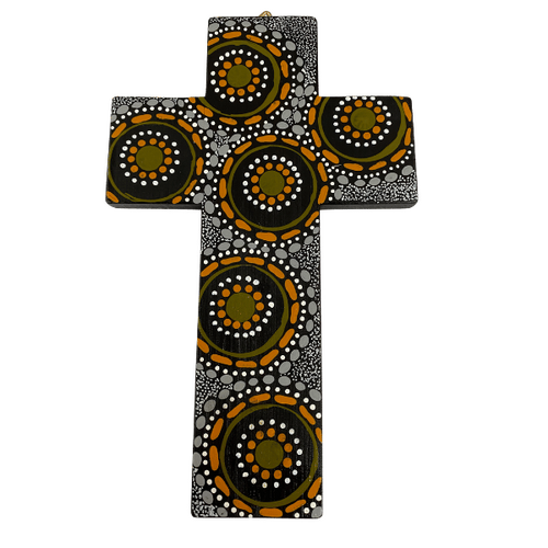 INDIGENOUS CROSS HAND PAINTED 20CM FF1