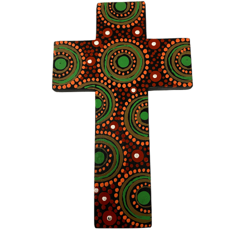 INDIGENOUS CROSS HAND PAINTED 20CM FF2
