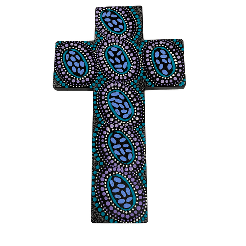INDIGENOUS CROSS HAND PAINTED 20CM GG