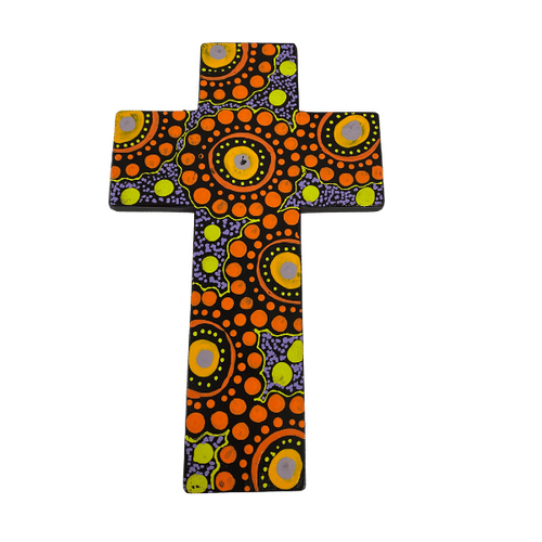 INDIGENOUS CROSS HAND PAINTED 20CM GG1