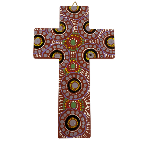 INDIGENOUS CROSS HAND PAINTED 20CM GG2