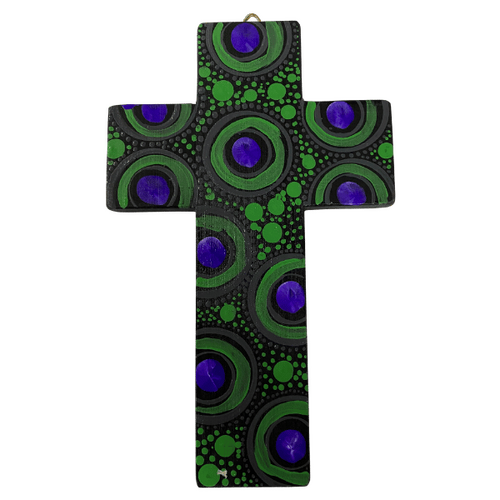 INDIGENOUS CROSS HAND PAINTED 20CM JJ