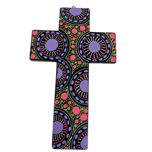 INDIGENOUS CROSS HAND PAINTED 20CM JJ1