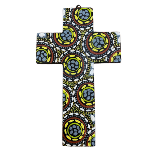 INDIGENOUS CROSS HAND PAINTED 20CM JJ2