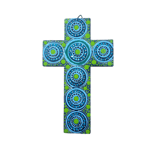 INDIGENOUS CROSS HAND PAINTED 20CM KK