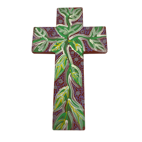 INDIGENOUS CROSS HAND PAINTED 20CM KK1
