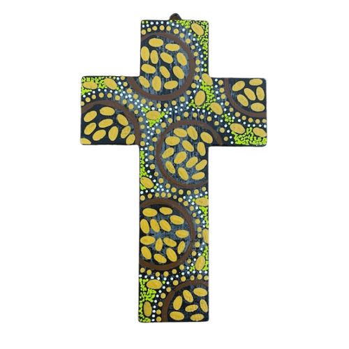 INDIGENOUS CROSS HAND PAINTED 20CM KK2
