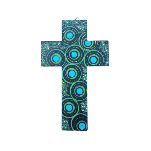 INDIGENOUS CROSS HAND PAINTED 20CM LL