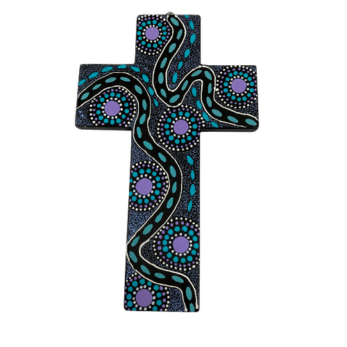 INDIGENOUS CROSS HAND PAINTED 20CM LL1